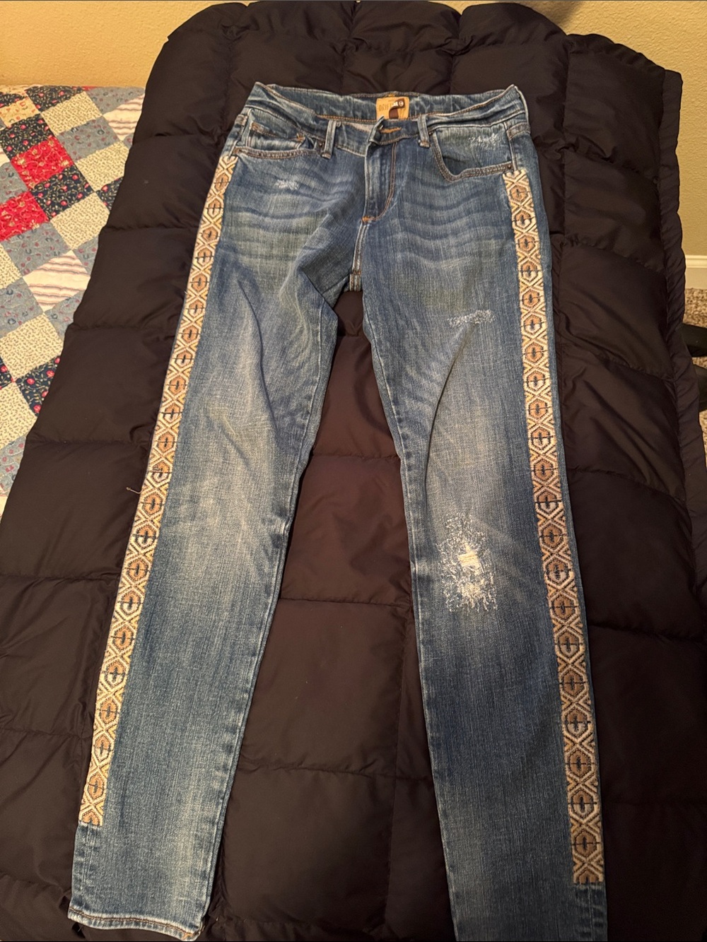 DRIFTWOOD Blue Skinny Jeans with Geometric Side Trim